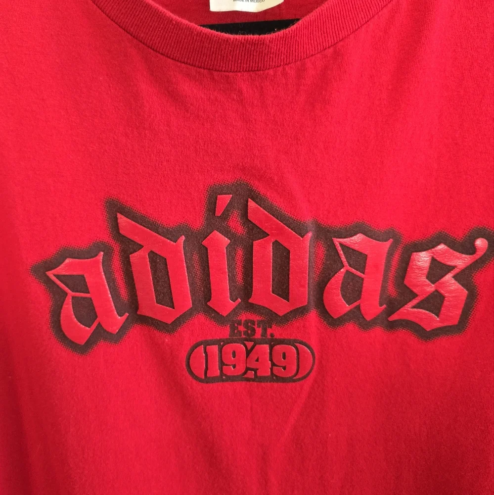 Y2K‎ Vintage Adidas Red Spray Paint Logo Oversized Tee Men's Size 2XL